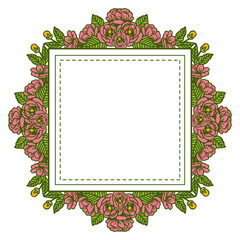 Vector illustration crowd pink flower frames very blooms for greeting card hand drawn