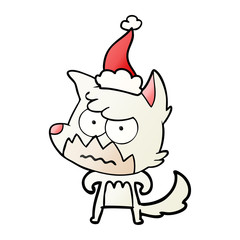 gradient cartoon of a annoyed fox wearing santa hat