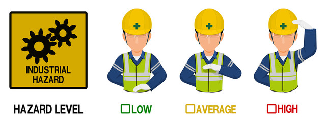 Set of industrial worker is gesturing hand sign ( high low average)