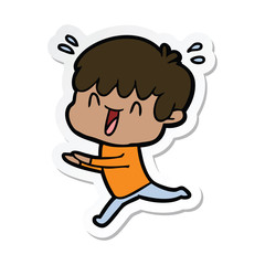 sticker of a cartoon laughing boy
