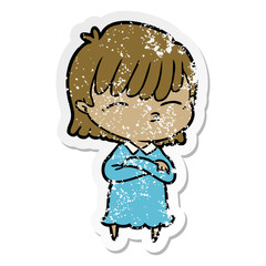 distressed sticker of a cartoon woman