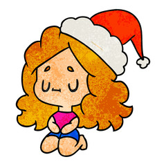 christmas textured cartoon of kawaii girl