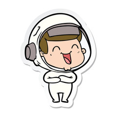 sticker of a happy cartoon astronaut