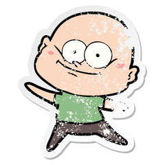 distressed sticker of a cartoon bald man staring