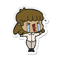 sticker of a cartoon woman in tears