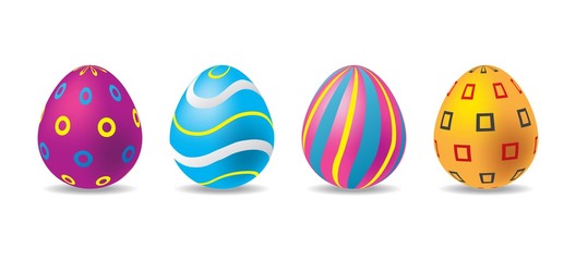 3d colorful easter egg set. easter eggs with colorful patterns. easter day element. digital vector design.