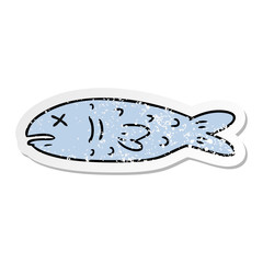 distressed sticker cartoon doodle of a dead fish