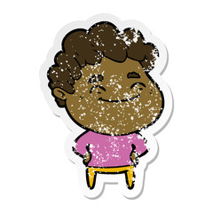 distressed sticker of a cartoon friendly man
