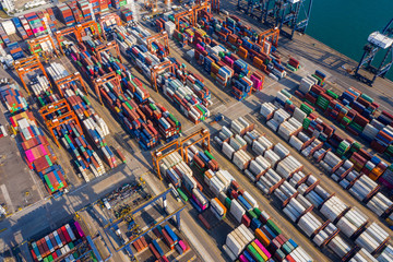 Top down view of Kwai Tsing Container Terminals in Hong Kong