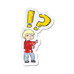 retro distressed sticker of a cartoon confused boy