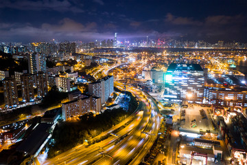 Fototapeta na wymiar Top view of Hong Kong Kwai Tsing Container Terminals at night