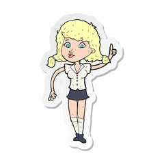 sticker of a cartoon pretty woman with idea