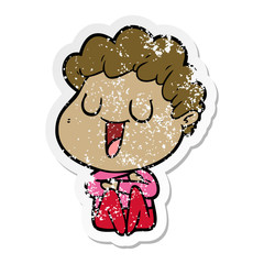 distressed sticker of a laughing cartoon man