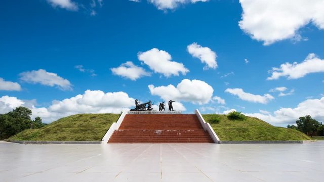 Monument Thao Thep Kasattri and Thao Sri Sunthon ,Thung Thalang cha na surk ' monument in phuket thailand with moving cloud 4K timelapse .