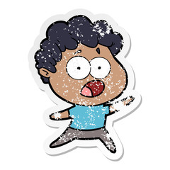 distressed sticker of a cartoon man gasping in surprise