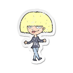 retro distressed sticker of a cartoon smug looking woman