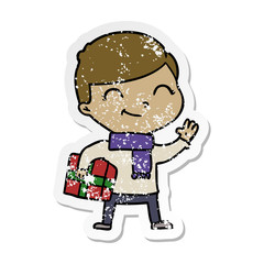 distressed sticker of a cartoon boy smiling