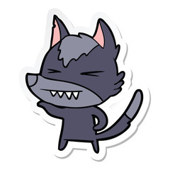 sticker of a angry wolf cartoon