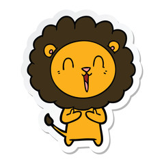sticker of a laughing lion cartoon