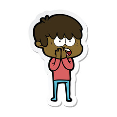 sticker of a worried cartoon boy