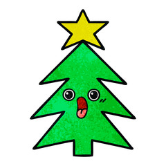 retro grunge texture cartoon christmas tree