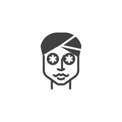 Cucumber face mask vector icon. filled flat sign for mobile concept and web design. Woman with sliced cucumber on her eyes glyph icon. Spa treatment symbol, logo illustration. Pixel perfect 