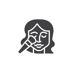 Beauty face applying brushes vector icon. filled flat sign for mobile concept and web design. Girl is makeup her face with brush glyph icon. Skin care symbol, logo illustration. Pixel perfect 