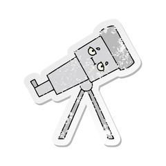 distressed sticker of a cute cartoon telescope