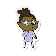 sticker of a cartoon woman wearing glasses