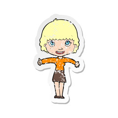 retro distressed sticker of a cartoon happy girl