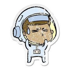 distressed sticker of a cartoon stressed astronaut