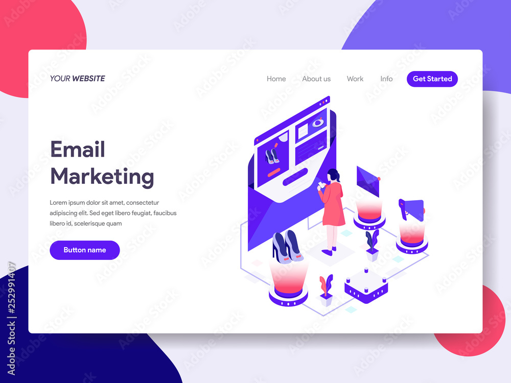 Poster landing page template of email marketing illustration concept. isometric flat design concept of web 