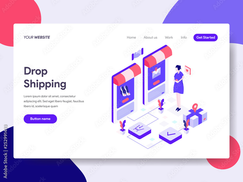 Poster landing page template of drop shipping illustration concept. isometric flat design concept of web pa
