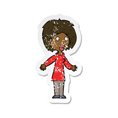 retro distressed sticker of a cartoon surprised woman