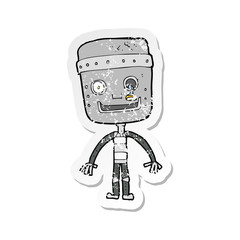 retro distressed sticker of a cartoon funny robot