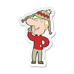 sticker of a cartoon man in hat with idea