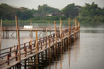 Bamboo bridge across the Ping River In Ban Tak community Thailand