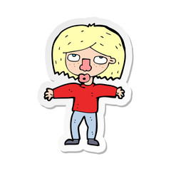 sticker of a cartoon girl looking upwards