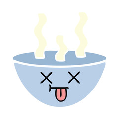 flat color retro cartoon bowl of hot soup