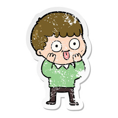 distressed sticker of a cartoon man staring