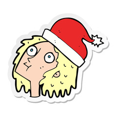sticker of a cartoon woman wearing christmas hat
