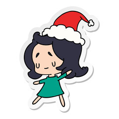 christmas sticker cartoon of kawaii girl