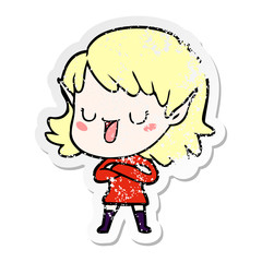 distressed sticker of a cartoon elf girl