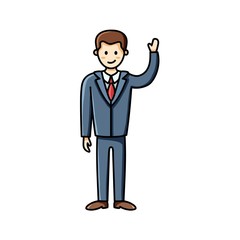 Obraz premium Business man waving hand flat icon. Hello gesture. Clip art piece. Infographic element