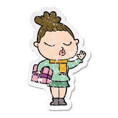distressed sticker of a cartoon calm woman