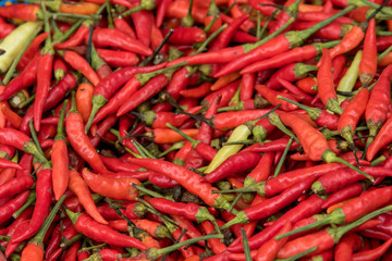 top View of Fresh Red Hot Chili for Sale in the fresh market