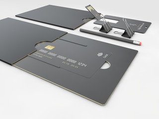 3d illustration of USB flash card empty template for corporate identity on isolated gray