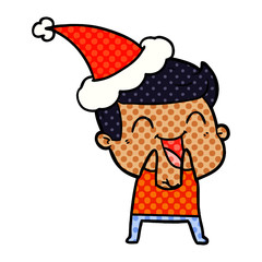 comic book style illustration of a man laughing wearing santa hat