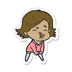 sticker of a cartoon girl pulling face