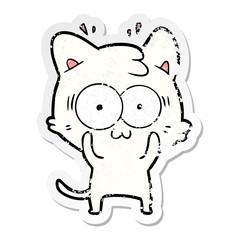 distressed sticker of a cartoon surprised cat